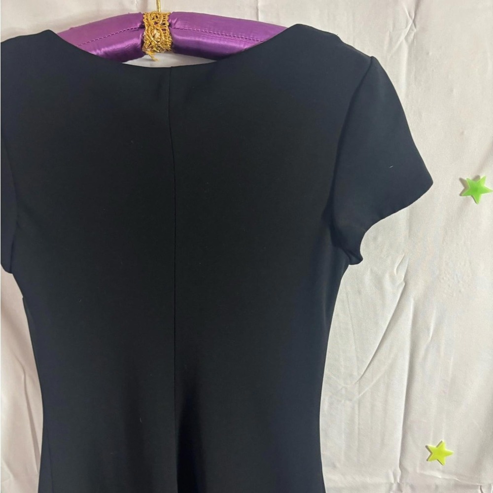 Vintage 90's Little Black Dress Beaded Ruffle Hem Knee Length Structured Size S - Picture 10 of 16